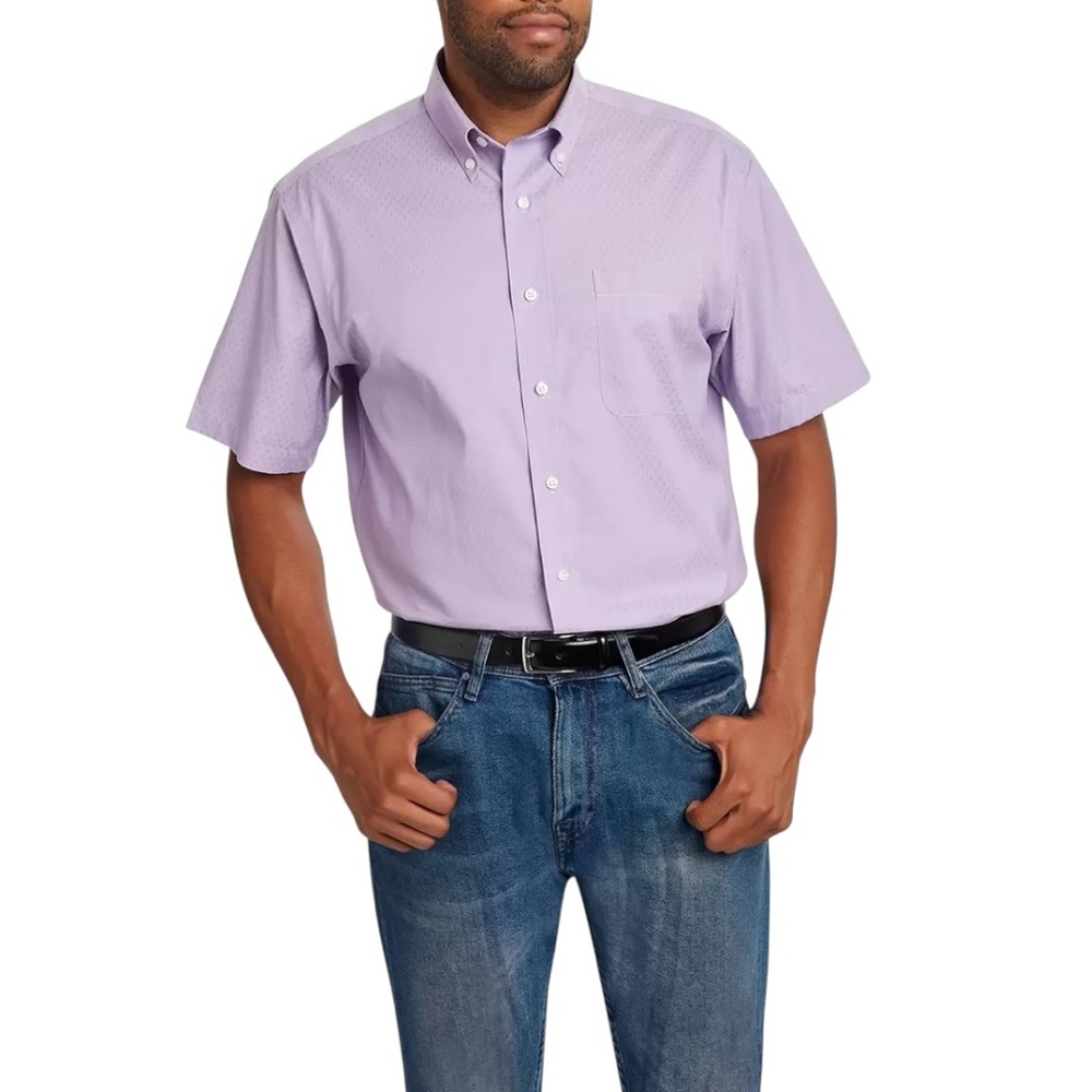 Kirkland Signature Men’s Short Sleeve Sport Shirt Purple XL Non Iron Button Up